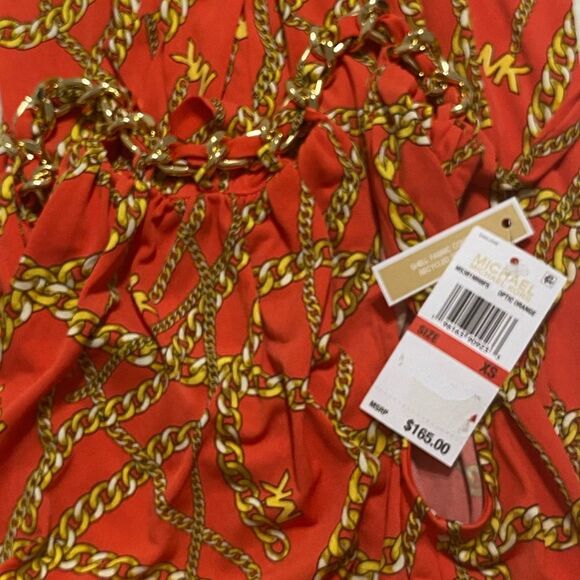 MK Dress Chain Neck NEW With TAGS Chain Print Slit Side Slinky Long Gold Size XS - Picture 4 of 5